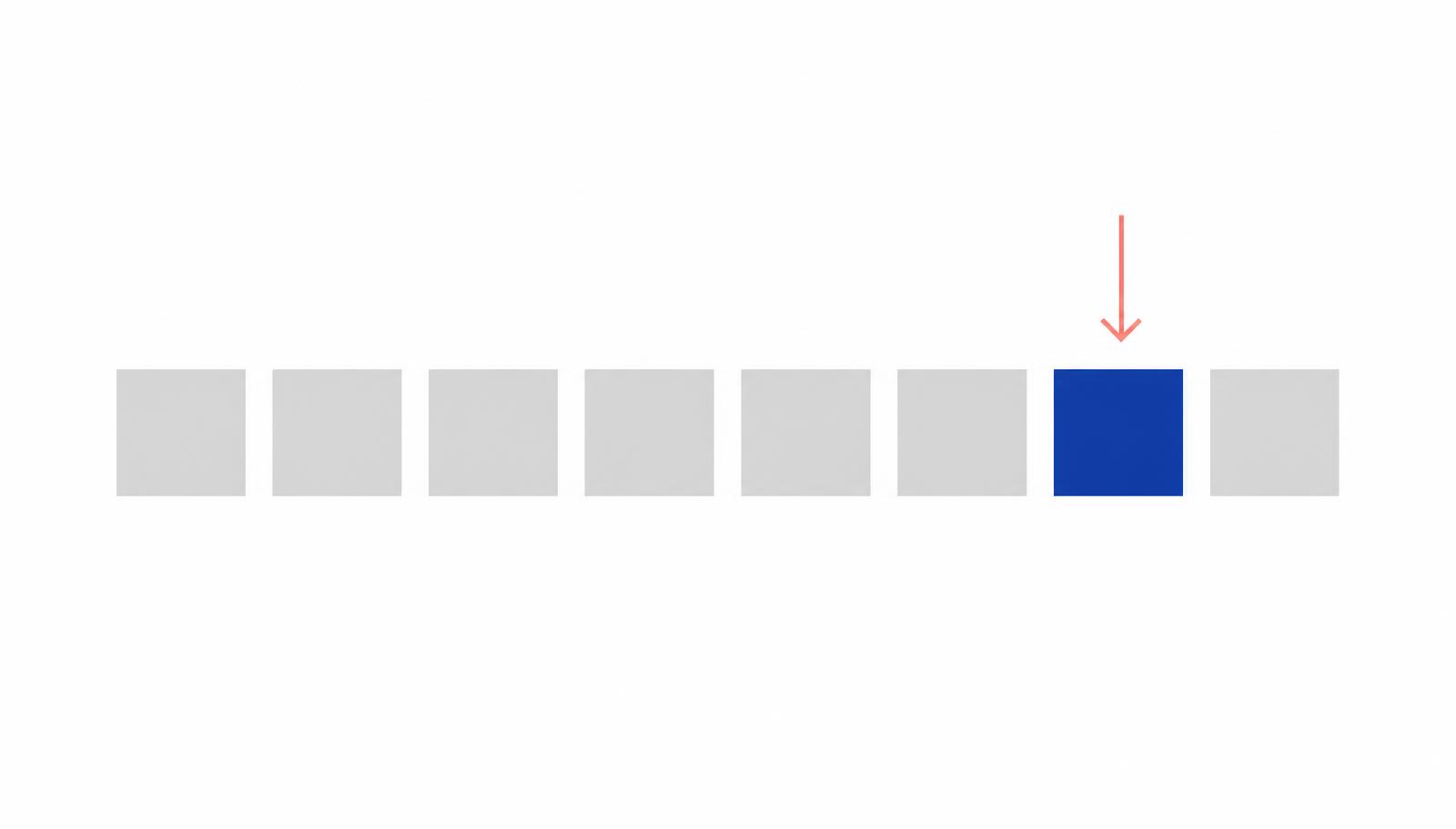 Rows of identical grey squares with one filled in blue